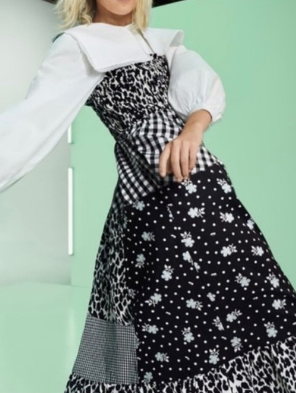 Sandy Liang Target Patchwork Midi Dress Ruffle Floral Leopard Gingham Pockets